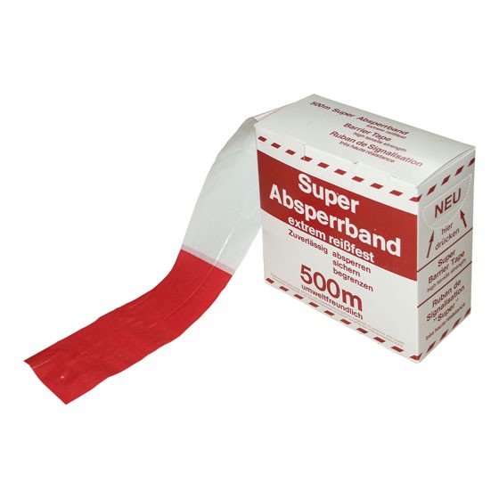 Absperrband , rot/weiß 80 mm breit Rolle mit 500 m, Diverses, Ausrüstung, Unsere Produkte